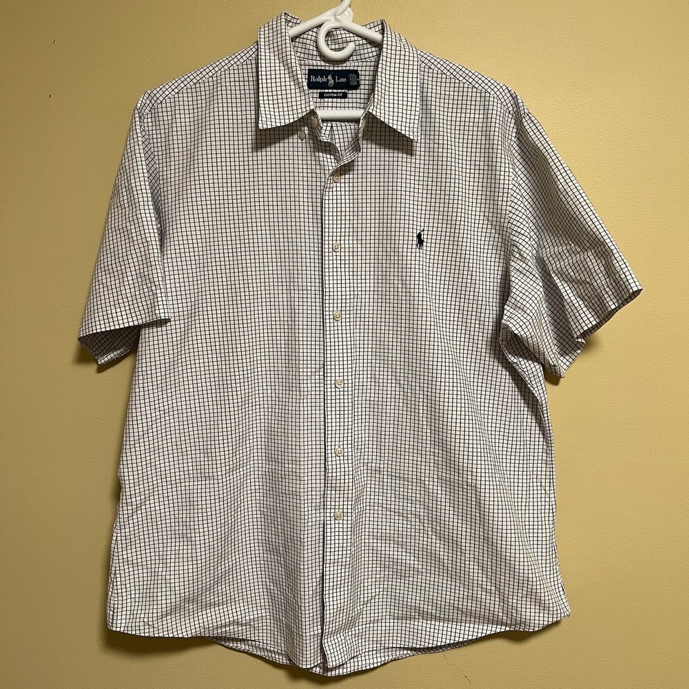 Ralph Lauren Button Down Up Men's Shirt Size XL White Short Sleeve EUC